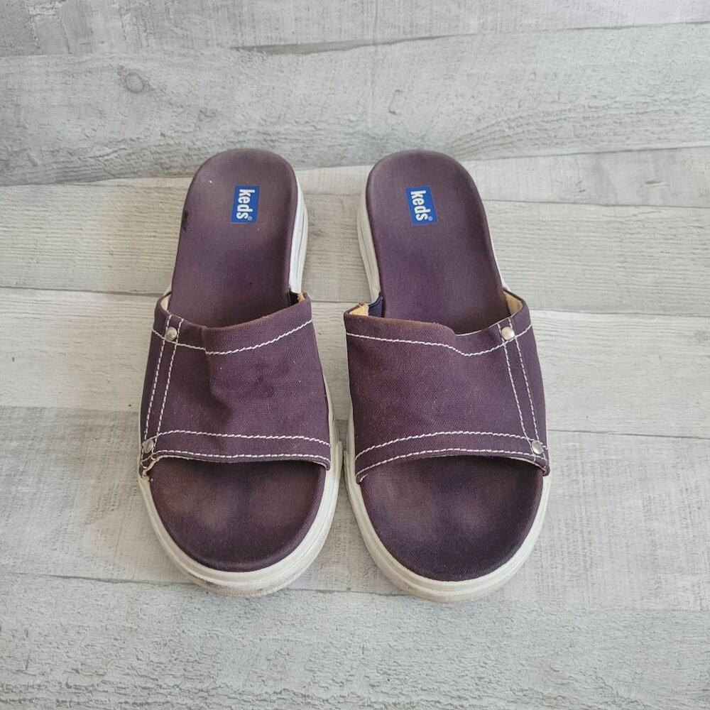Keds Womens Casual Canvas Slide Sandals Size 8 US Gray Slip-On Comfort Shoes